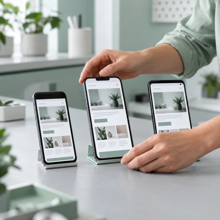 Farklı telefon ekranlarında mobil web sitesini test eden uzman